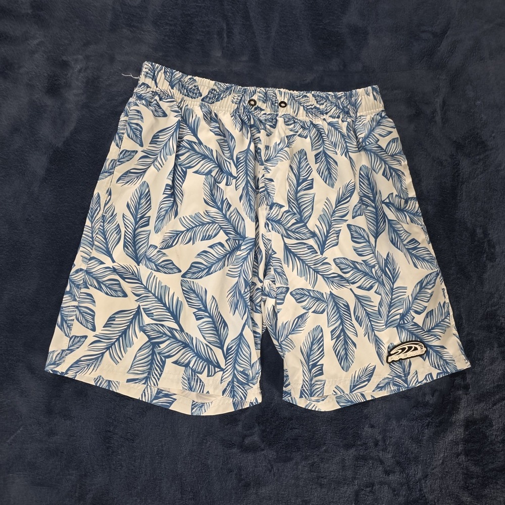 Pipeline Swim Trunks Shorts Mens‎ Large White Blue Tropical Print